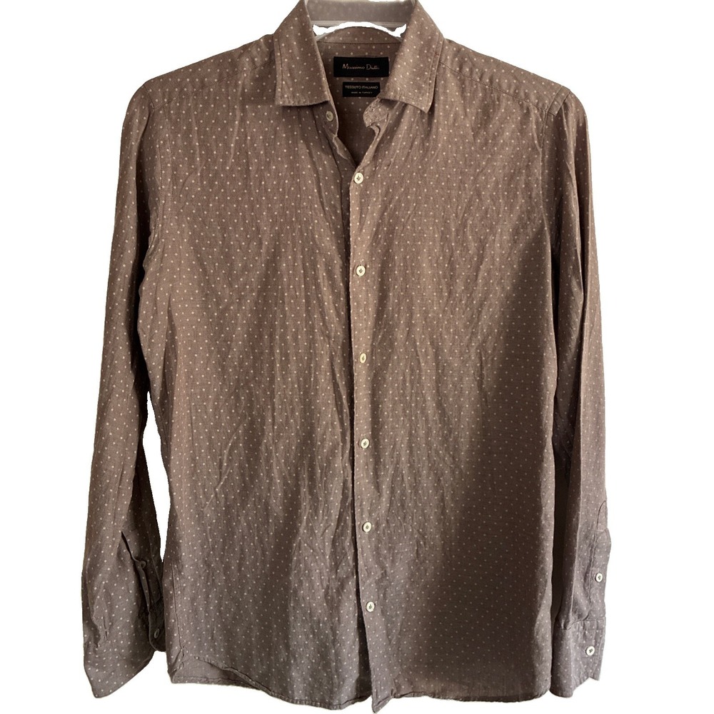 Massimo Dutti Italian Fabric Mens Shirt Size S Slim Fit Brown Texture LongSleeve